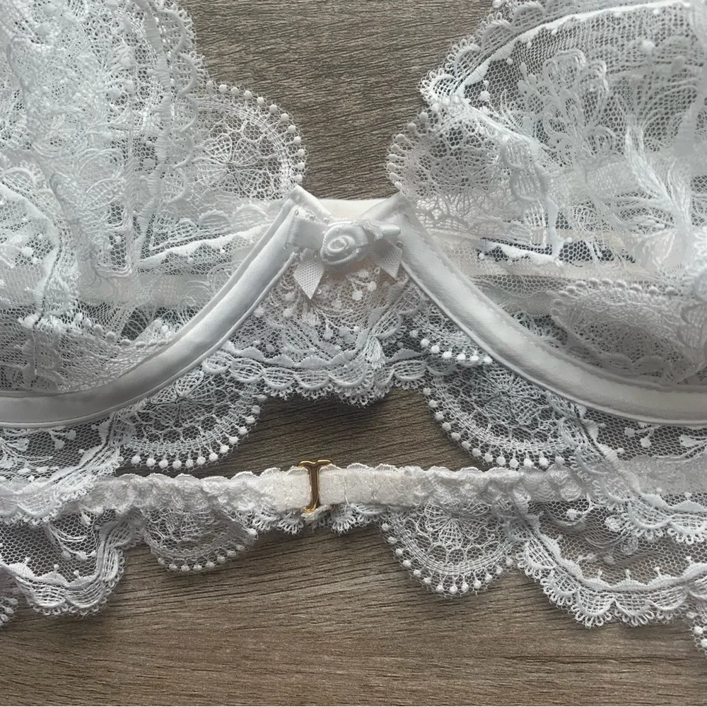 For Love & Lemons Bridal Collection Underwired Floral Lace Sheer Longline Bra - Picture 4 of 14